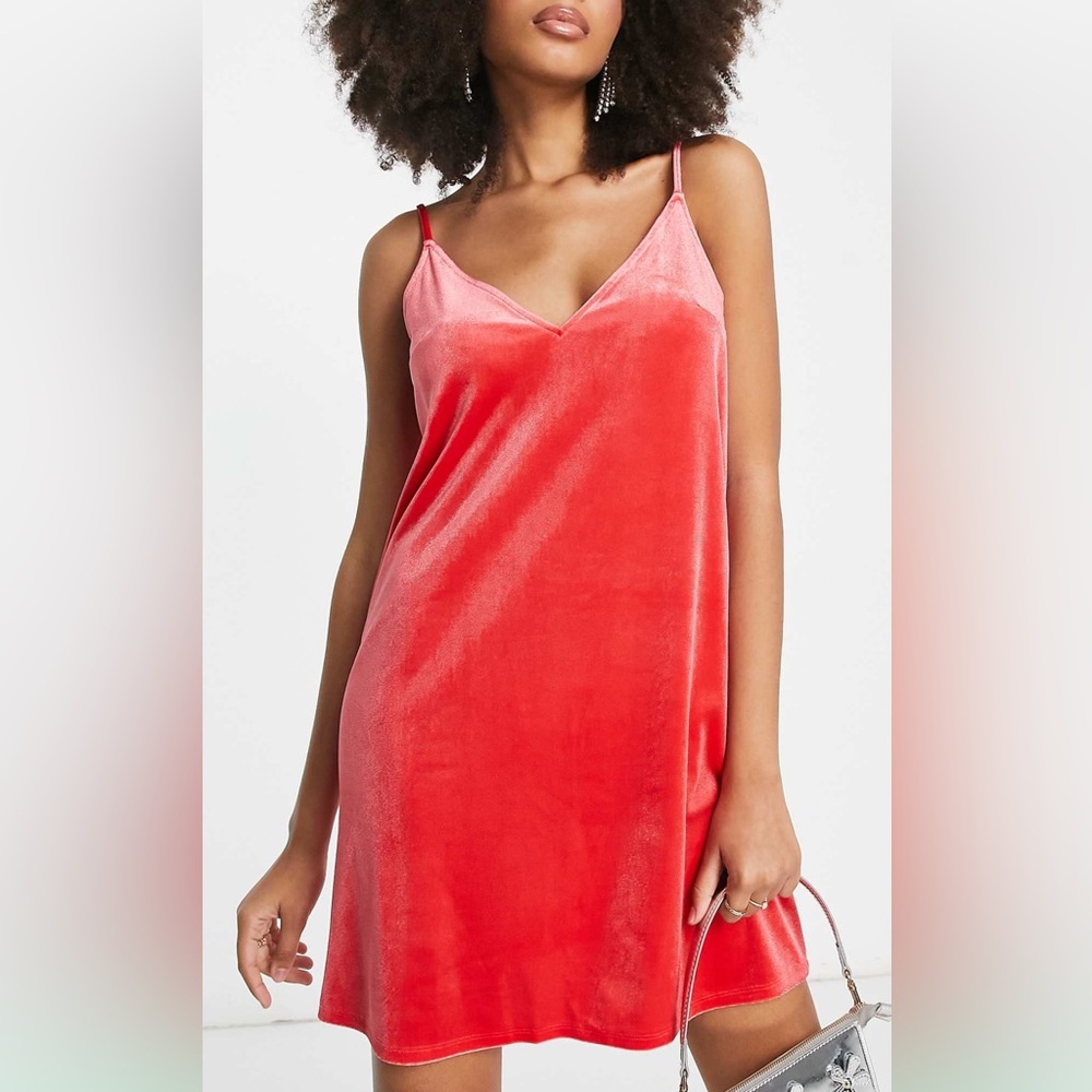 Monki velvet cami mini dress in red S (US 4-6)
